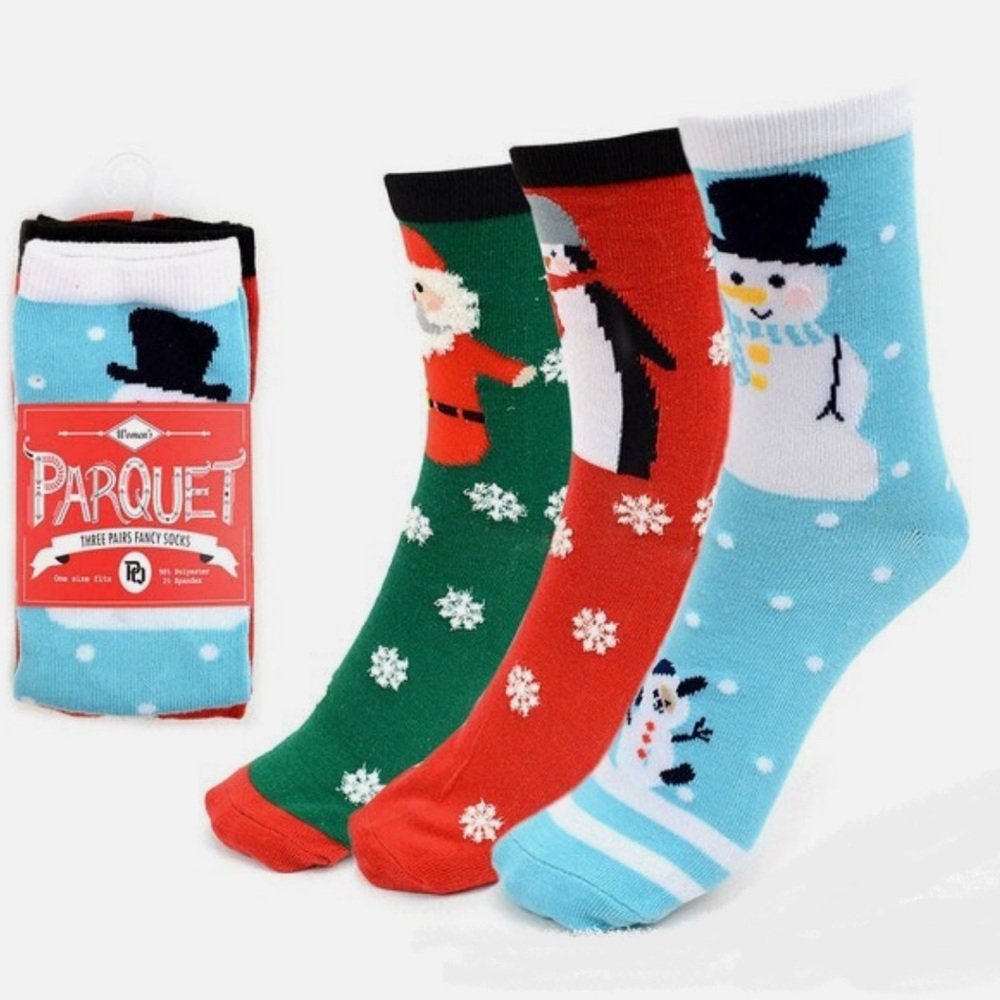 Parquet Women’s Festive Casual Socks - Blue, Red, Green.  3 Pack.